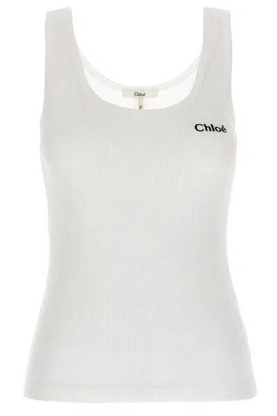 Chloé Women Logo Embroidery Top In White
