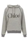 Chloé Cotton Blend Sweatshirt With Drawstring Hood And Logo In Gray