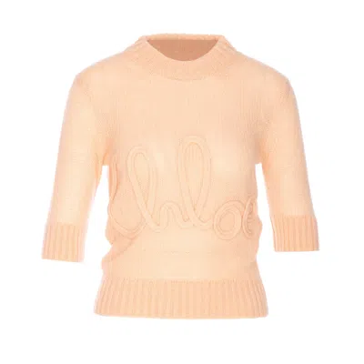 Chloé Women Logo Wool Sweater In Pink