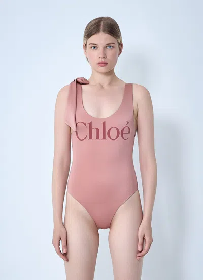 Chloé Women Logo Motif Swimsuit In Pink