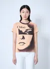 Chloé Multicolor Crewneck T-shirt With Maxi Graphic Print On The Front In Wool Blend Woman In Orange