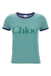 Chloé Logo Print Short-sleeved T-shirt In Green