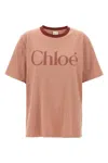 Chloé Pink Cotton T-shirt With Logo In Pink