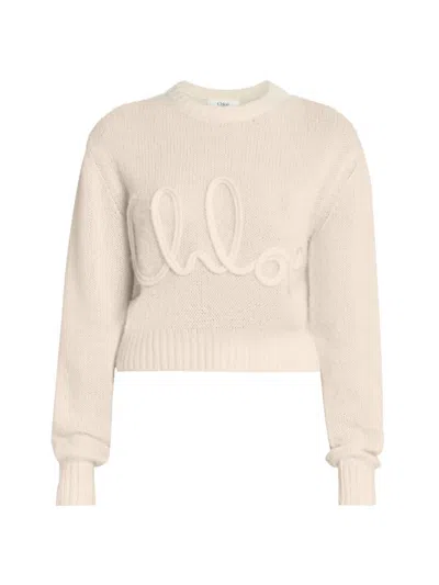 CHLOÉ WOMEN'S LOGO SCRIPT WOOL & SILK-BLEND KNIT SWEATER