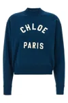 Chloé Mockneck Cotton Sweatshirt With Logo In Blue