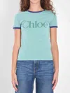 Chloé Green Crewneck T-shirt With Logo Lettering Print On The Front In Cotton Woman In Green