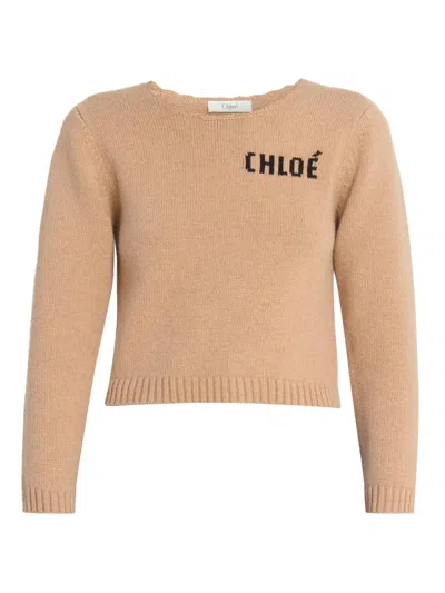 Chloé Women's Logo Wool-cashmere Crop Sweater In Neutral