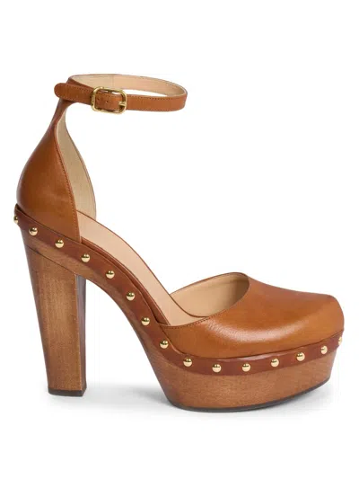 Chloé Lola Studded Leather Platform Sandals In Brown