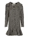Chloé Dots-print Silk Jacquard Capelet Long-sleeve Mini Dress In Black