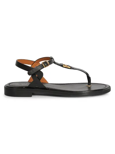 Chloé Marcie Leather Flat Thong Sandals In Black