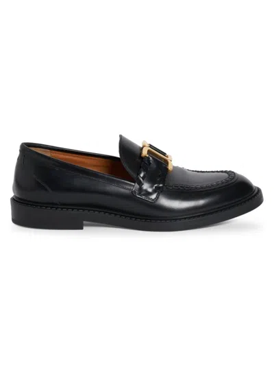 Chloé Women's Marcie Logo Buckle Leather Loafers In Black