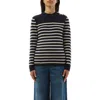 Chloé Pull Marinière En Maille De Laine Et Cachemire Femme Bleu Taille L 92% Laine, 8% Cachemire In Blue/white