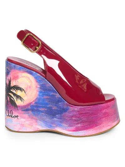 Chloé Maxime Patent-leather Platform Slingback Sandals In Pink