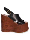 Chloé Maxime Black Wedges With High Embossed High Wedge Heel And Crossover Strap On The Toe In Leather Wom In Brown