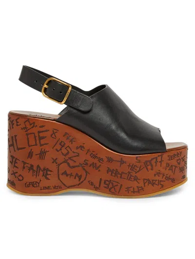 Chloé Women's Maxime 80mm Leather Wedge Sandals In Black