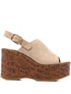 Chloé Desert Sand Beige Suede Calf Leather Maxime Wedges Sandals In Nude