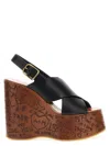 Chloé Maxime Black Wedges With High Embossed High Wedge Heel And Crossover Strap On The Toe In Leather Wom In Black