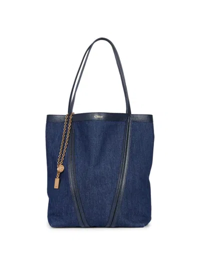 Chloé Women's Medium Spin Denim Tote Bag In Blue