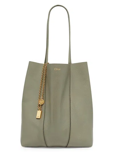Chloé Women's Medium Spin Sweet Leather Tote Bag In Green