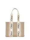 Chloé Women Medium Woody Tote Bag In Linen In Multi