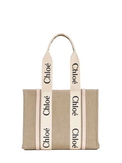 Chloé Women Medium Woody Tote Bag In Linen In Multi