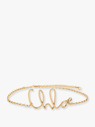 Chloé Metal Chain Belt With Iconic Lettering Logo In Gold
