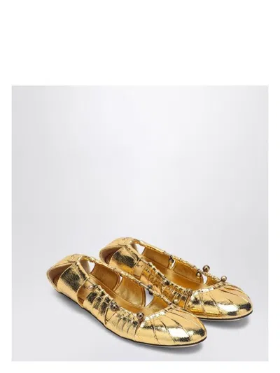 Chloé Women's Metallic Gold Ballerina | Size It 38.5 | Chc25s08jqo Color 9da