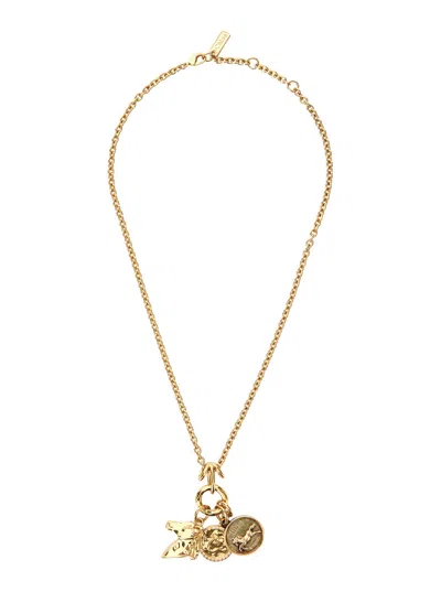 Chloé Women Metallic Necklace With Rear Hook Closure And Three Logo Charms In Brass Woman In Gold