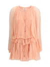 Chloé Women Mini Dress With Cape In Silk Muslin In Pink