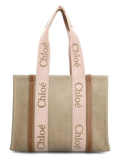 Chloé Women's Multicolor Linen Medium Woody Shopping Bag | Chc23as383l17 Color 26y