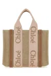 Chloé Chloe Women Multicolor Linen Small Woody Shopping Bag In Brown