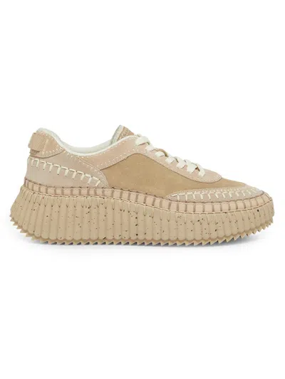 Chloé Nama Suede Stitch Walking Sneakers In Neutral