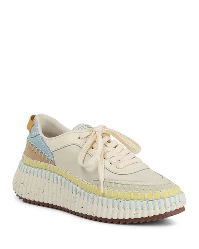 Chloé Chloe Womens Bone Nama Embroidered Leather Low-top Trainers