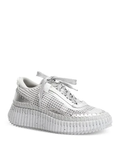 Chloé Nama Stitch Walking Sneakers In Silver