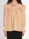 Chloé Chloe Women Oversized Top With Ruffles In Brown