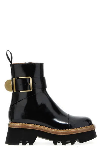 Chloé 'owena' Ankle Boots With Chunky Lug Sole In Black