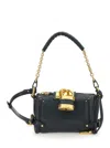Chloé Women 'paddington' Black Shoulder Bag With Oversized Padlock And Double Strap In Grained Leath In Black