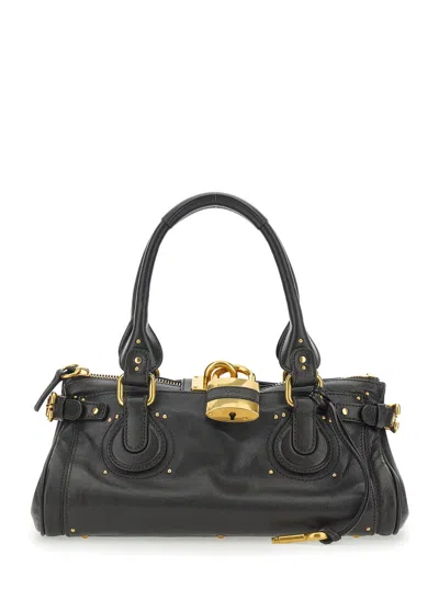 Chloé Women 'paddington' Dark Brown Shoulder Bag With Oversized Padlock And C-shaped Buckles In Grai