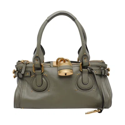 Chloé Paddington Brown Leather Bag In Green