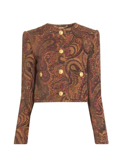 Chloé Women's Paisley Print Collarless Jacket In Brown