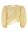 Chloé Draped Wrap-effect Cropped Silk-satin Blouse In Brown