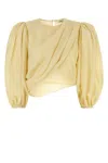 Chloé Draped Top With Keyhole Back And Puffed Sleeves In Yellow