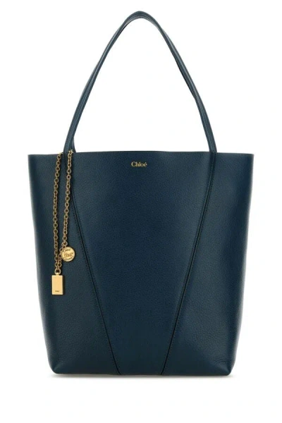 Chloé Chloe Women Petrol Blue Leather Spin Shopping Bag