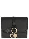 Chloé Chloe Tri-fold Alphabet Compact Leather Wallet In Black