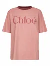Chloé Women Pink Cotton Oversized Logo T-shirt In Pink