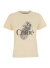 Chloé Women Pink Crewneck T-shirt With Maxi Logo Print On The Front In Cotton Woman In Yellow