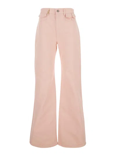Chloé Women Pink High Waist Jeans With Mini Pockets With Waist Flap In Denim Woman In Multi