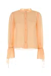 Chloé Sheer Fabric Blouse Drawstring Cuffs In Gold