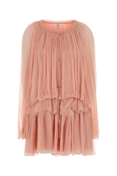 Chloé Women Mini Dress With Cape In Silk Muslin In Pink