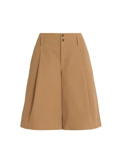 Chloé Women's Pleated Cotton Shorts In Brown